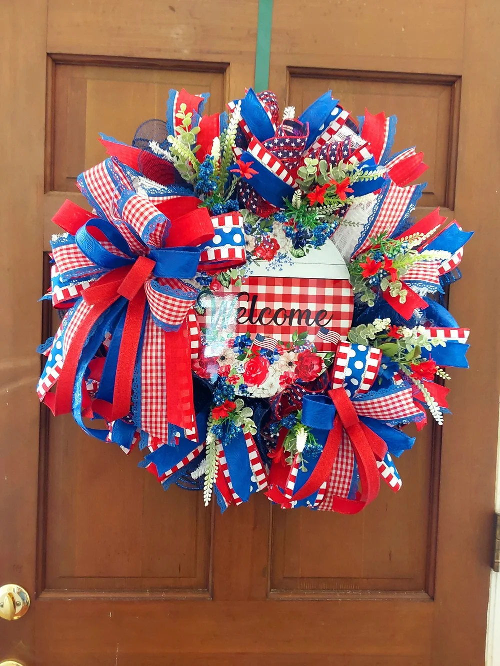 Welcome Patriotic Red Blue Decorative Door Wreath by